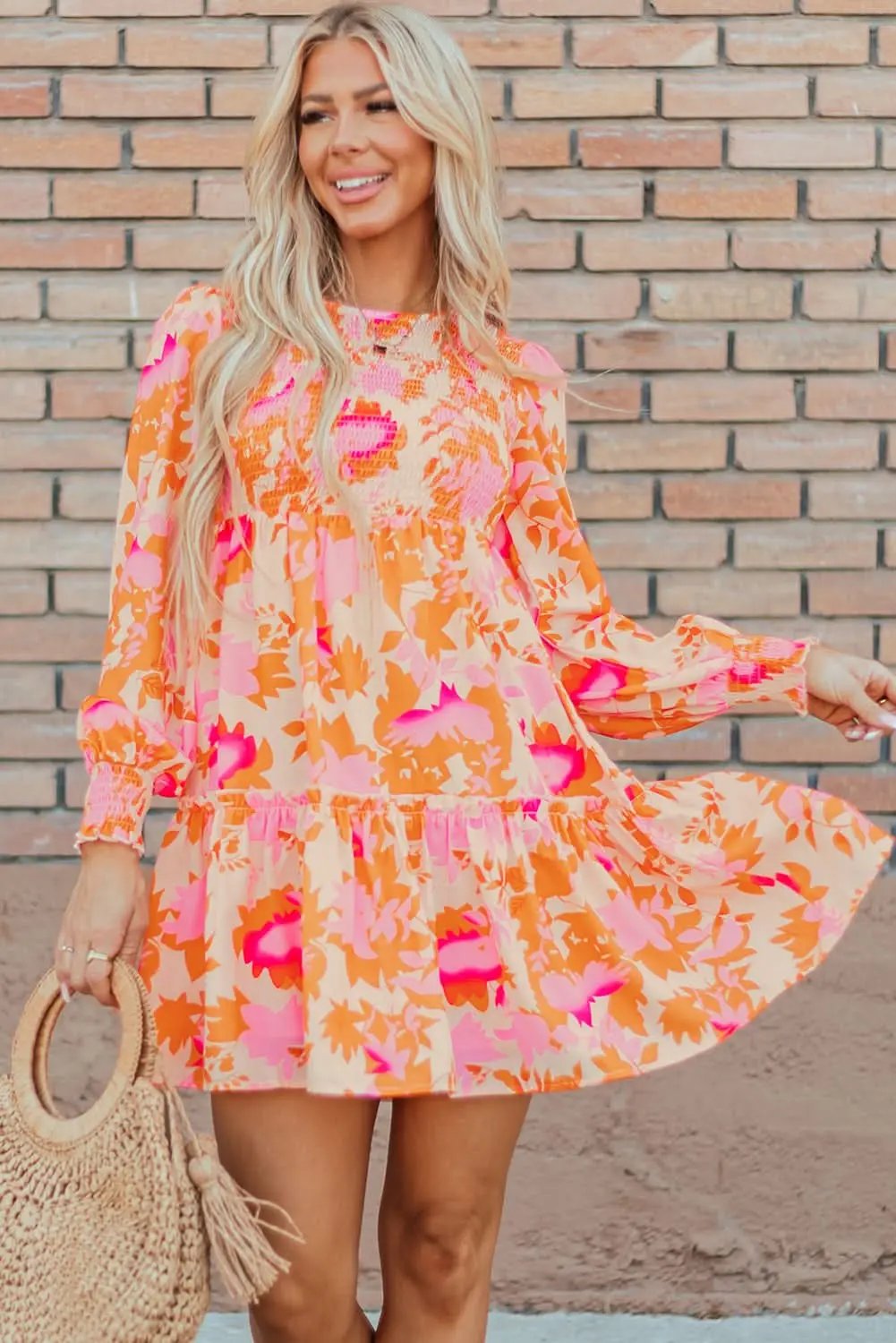 Orange smocked mini dress - Love Salve